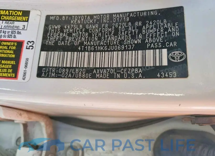 4T1B61HK6JU069137# 12