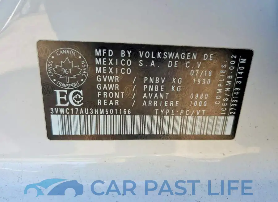 3VWC17AU3HM501166# 12