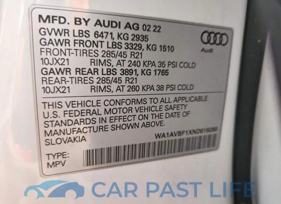 WA1AVBF1XND019280# 13
