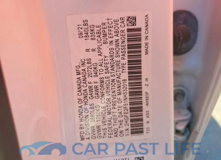 2HGFE2F51NH532016# 13