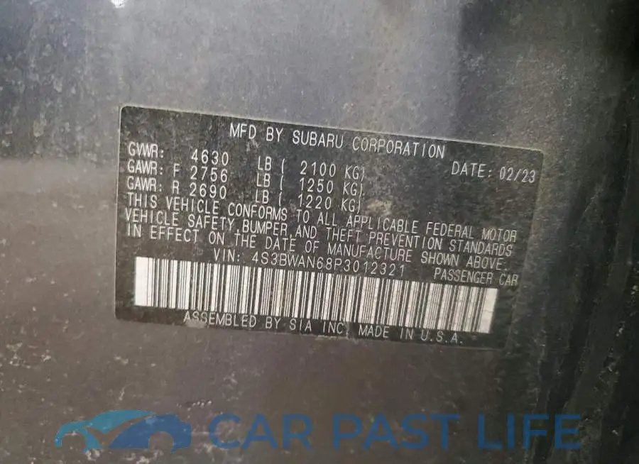 4S3BWAN68P3012321# 12