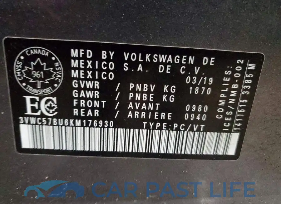 3VWC57BU6KM176930# 12