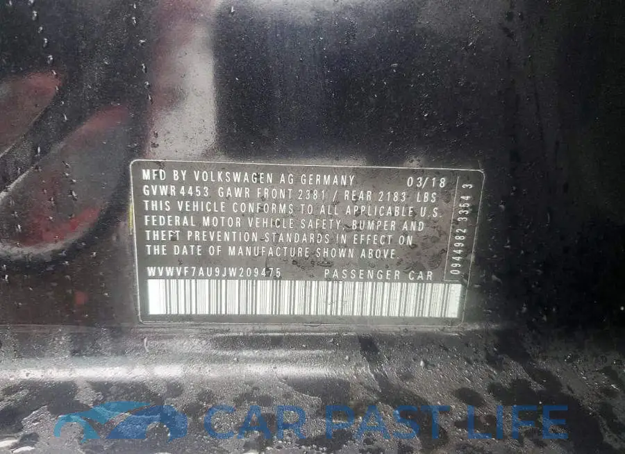 WVWVF7AU9JW209475# 12