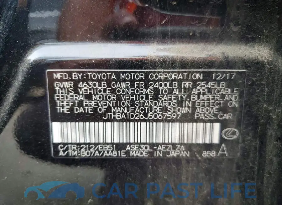 JTHBA1D26J5067597# 12