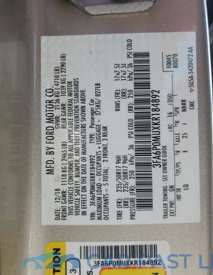 3FA6P0MUXKR184892# 13