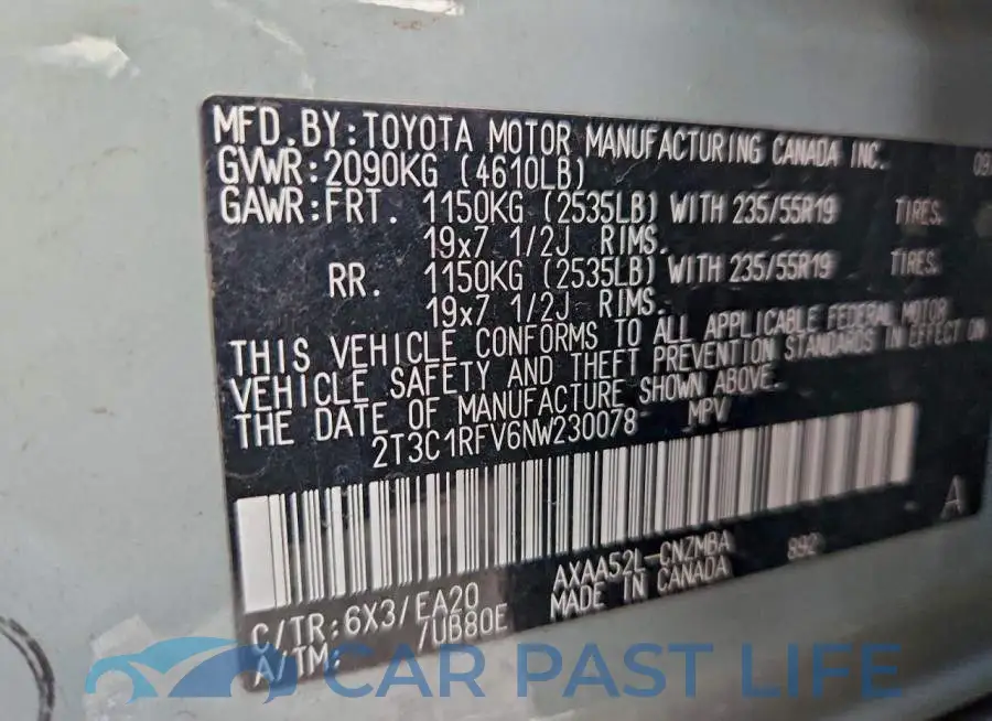 2T3C1RFV6NW230078# 12