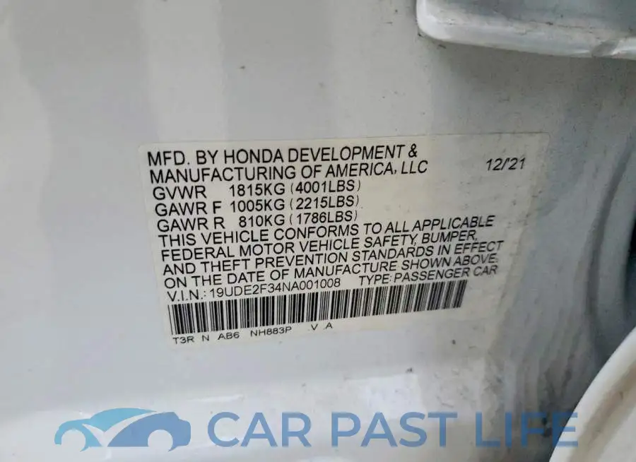 19UDE2F34NA001008# 12