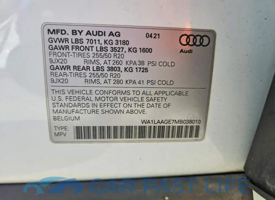 WA1LAAGE7MB038010# 12