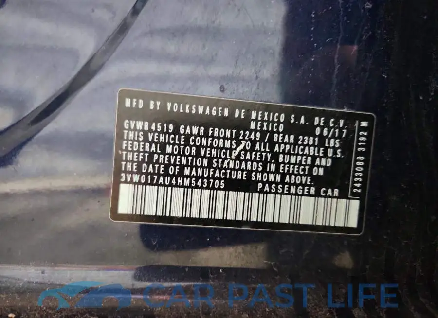 3VW017AU4HM543705# 12