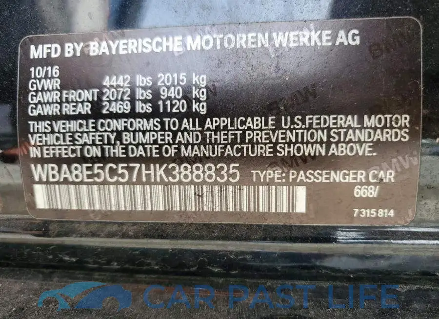 WBA8E5C57HK388835# 12
