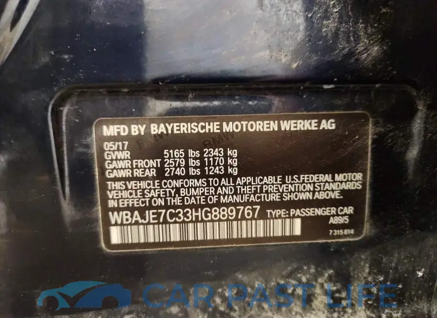 WBAJE7C33HG889767# 12