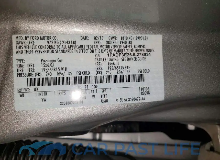 1FADP3E26JL278934# 12