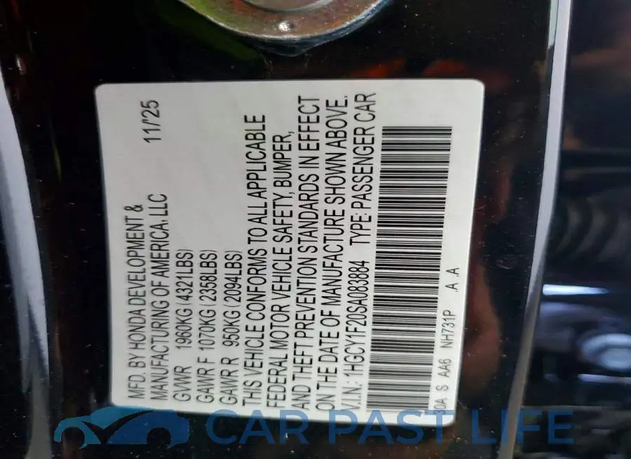 1HGCY1F20SA083884# 12