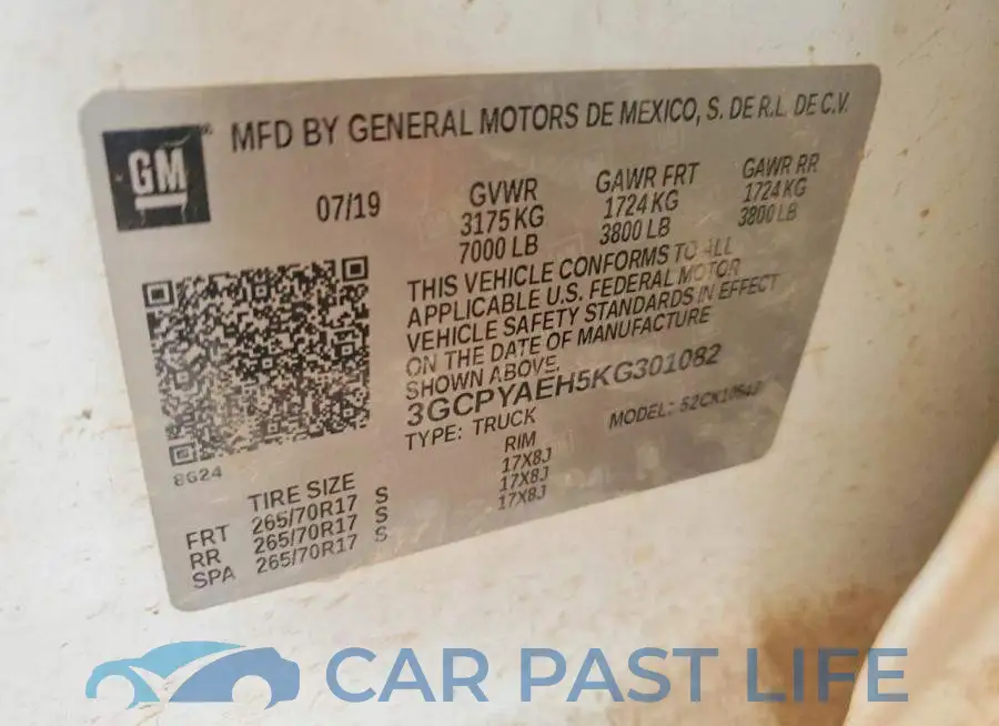 3GCPYAEH5KG301082# 12