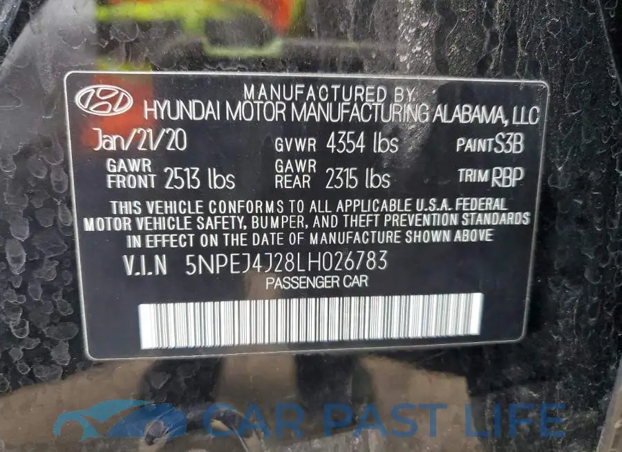 5NPEJ4J28LH026783# 13