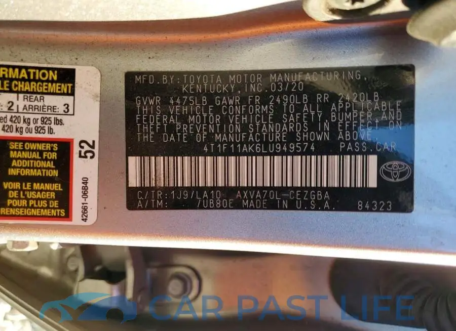 4T1F11AK6LU949574# 12