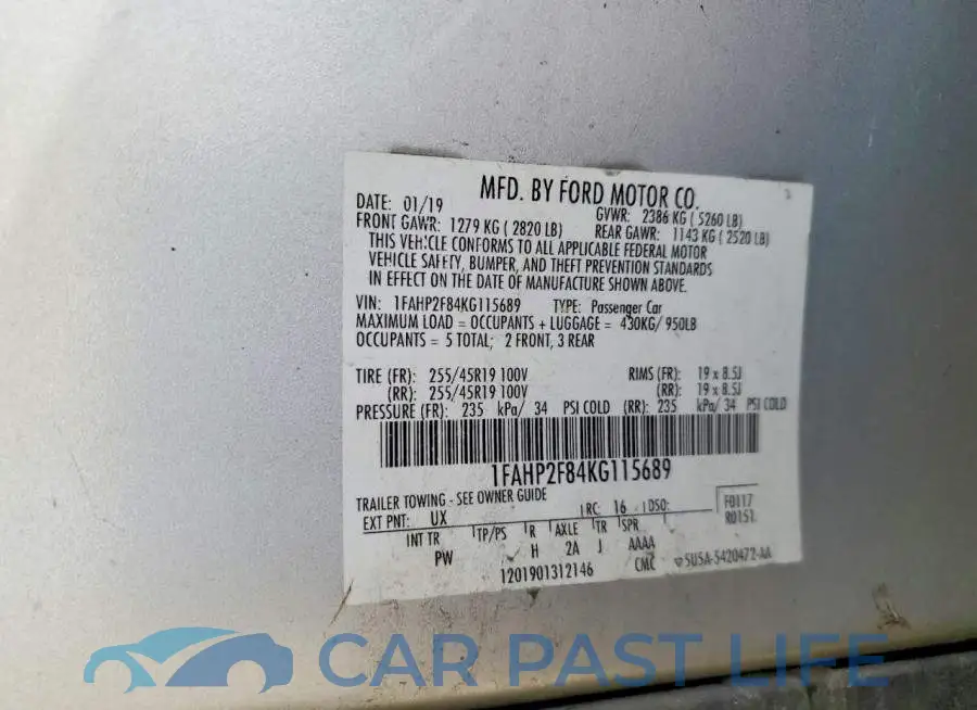 1FAHP2F84KG115689# 12