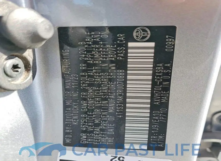 4T1S31AK3RU070888# 12
