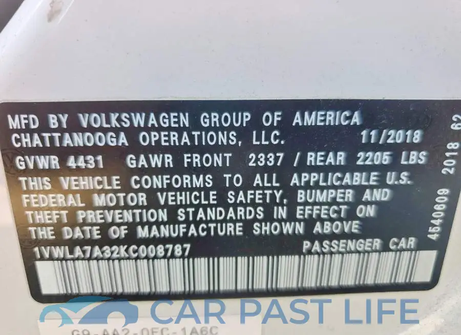 1VWLA7A32KC008787# 12
