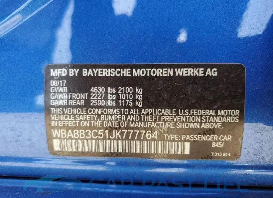 WBA8B3C51JK777764# 12