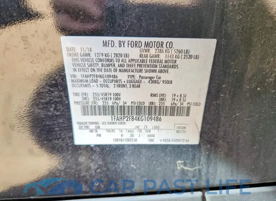 1FAHP2F84KG109486# 12