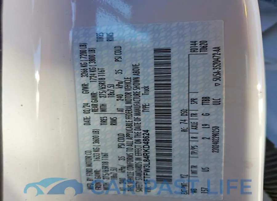 1FTFW3L84RKD48624# 12