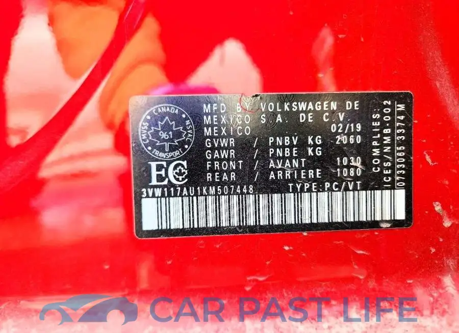 3VW117AU1KM507448# 12