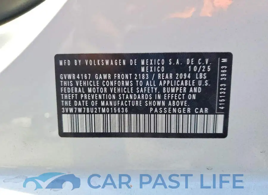 3VW7W7BU2TM015636# 12