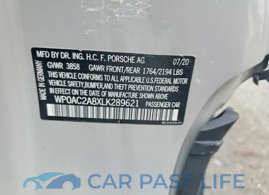 WP0AC2A8XLK289621# 13