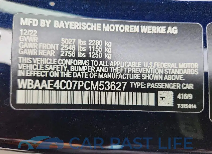 WBAAE4C07PCM53627# 13