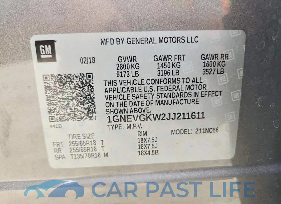 1GNEVGKW2JJ211611# 14