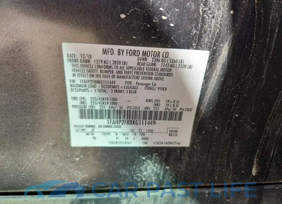 1FAHP2F88KG111449# 13