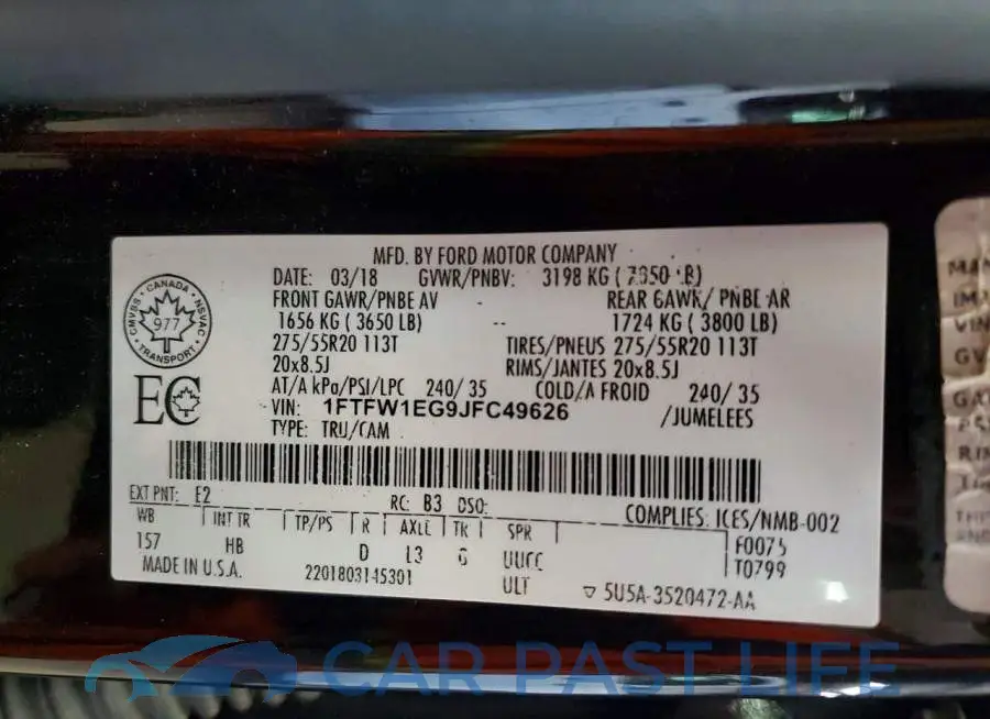 1FTFW1EG9JFC49626# 12