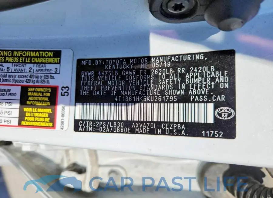 4T1B61HK5KU261795# 12