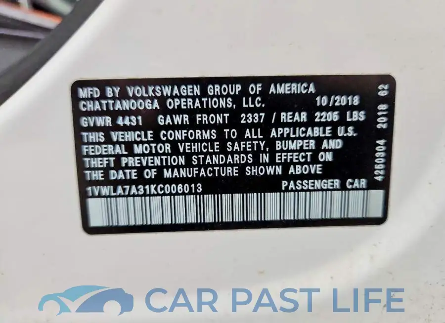 1VWLA7A31KC006013# 12