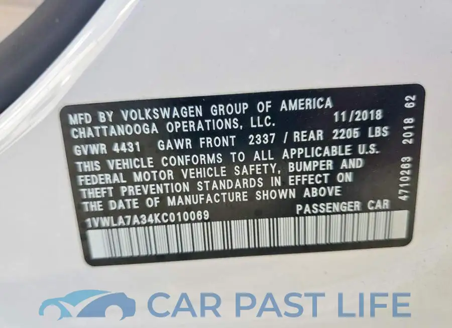1VWLA7A34KC010069# 12