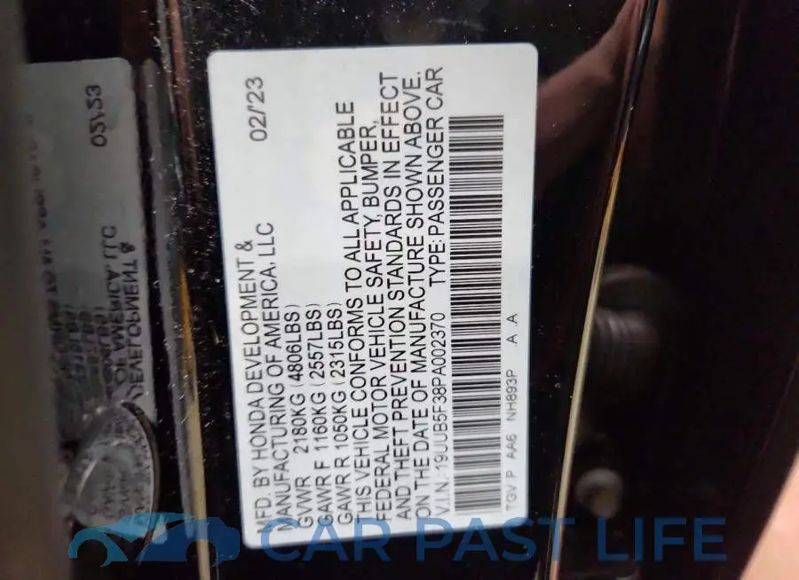 19UUB5F38PA002370# 12