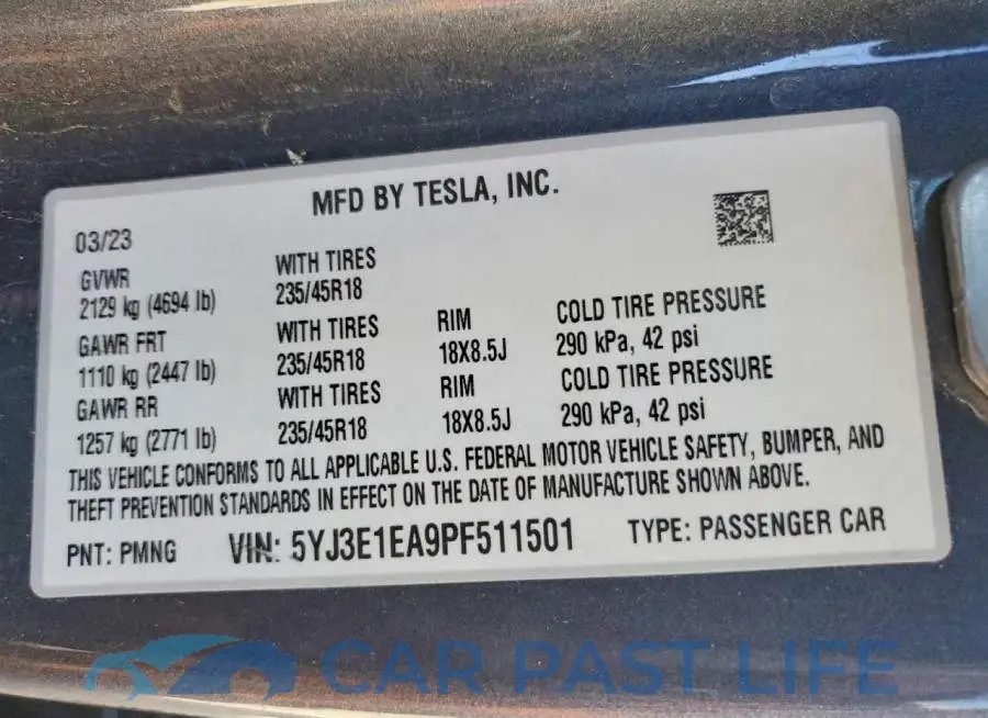 5YJ3E1EA9PF511501# 12