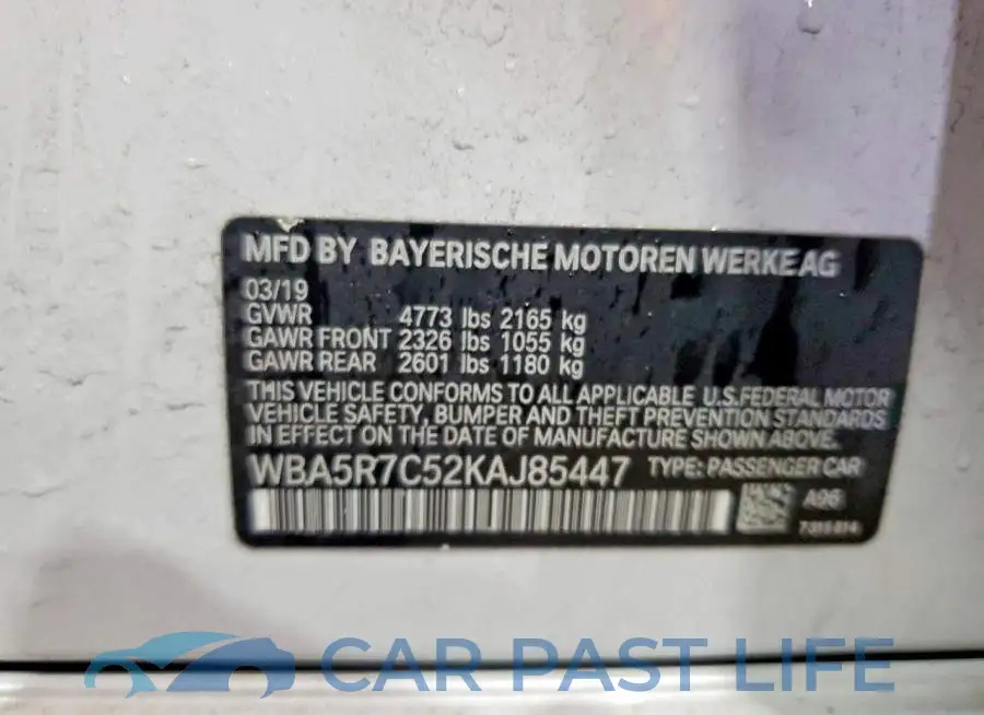 WBA5R7C52KAJ85447# 13