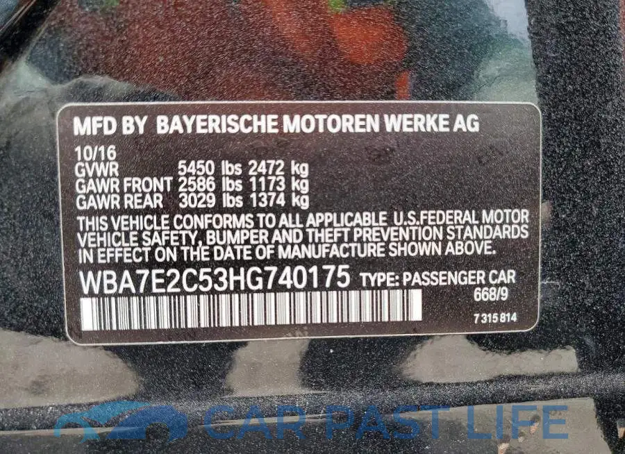 WBA7E2C53HG740175# 14