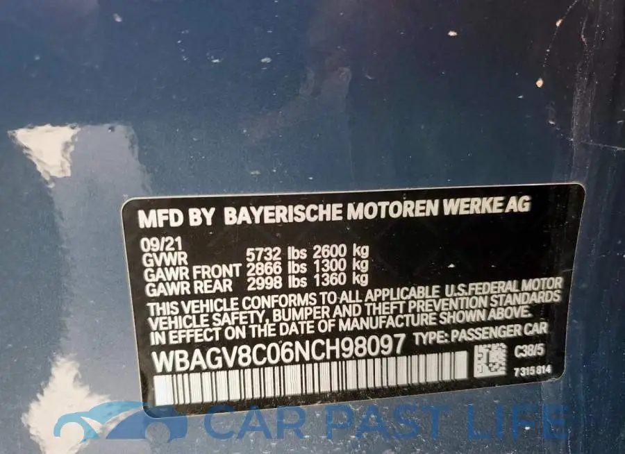 WBAGV8C06NCH98097# 12
