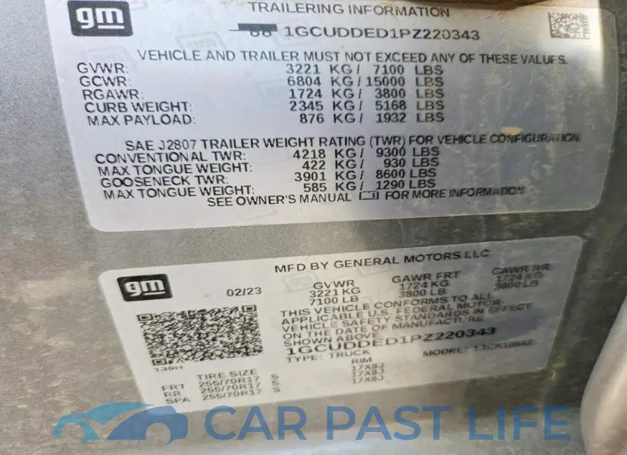 1GCUDDED1PZ220343# 12