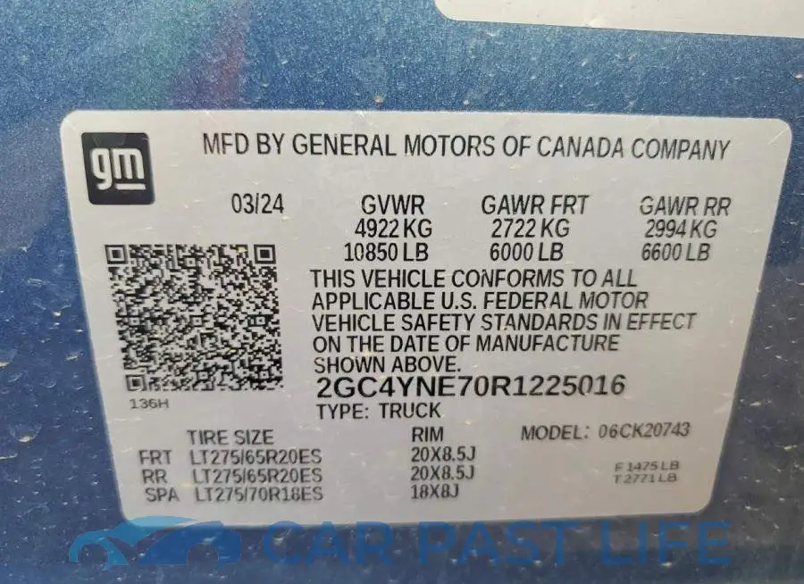 2GC4YNE70R1225016# 12