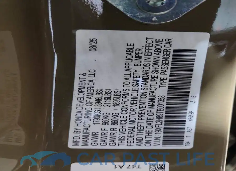 19XFL2H89TE001358# 13
