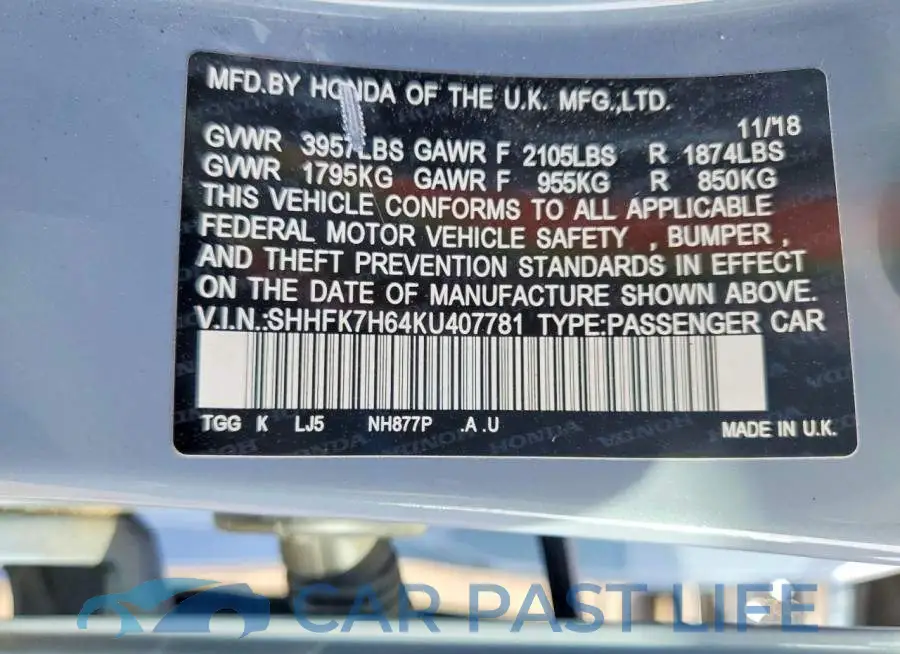 SHHFK7H64KU407781# 12
