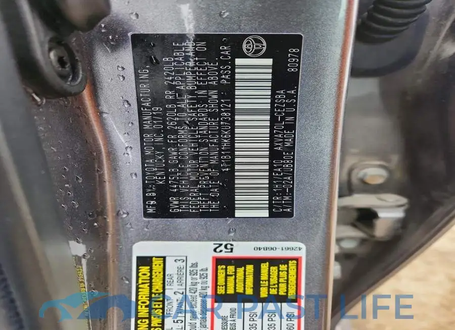 4T1B11HK6KU738121# 12