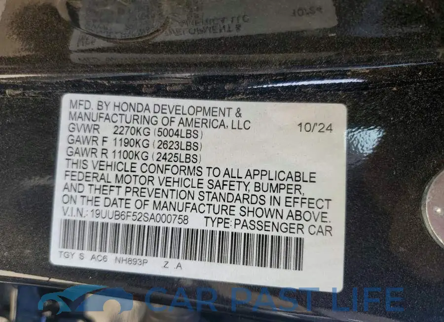 19UUB6F52SA000758# 12
