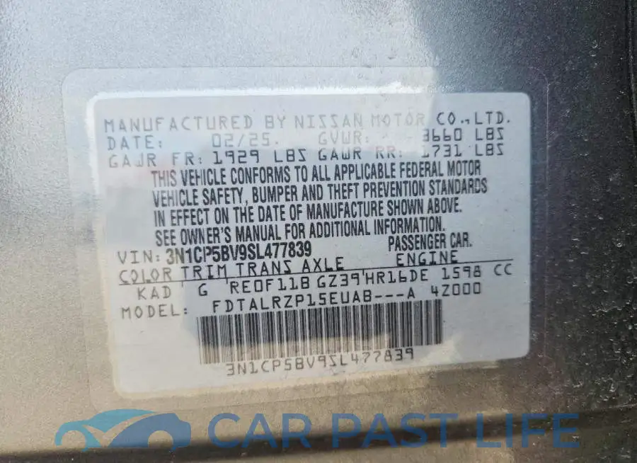 3N1CP5BV9SL477839# 13