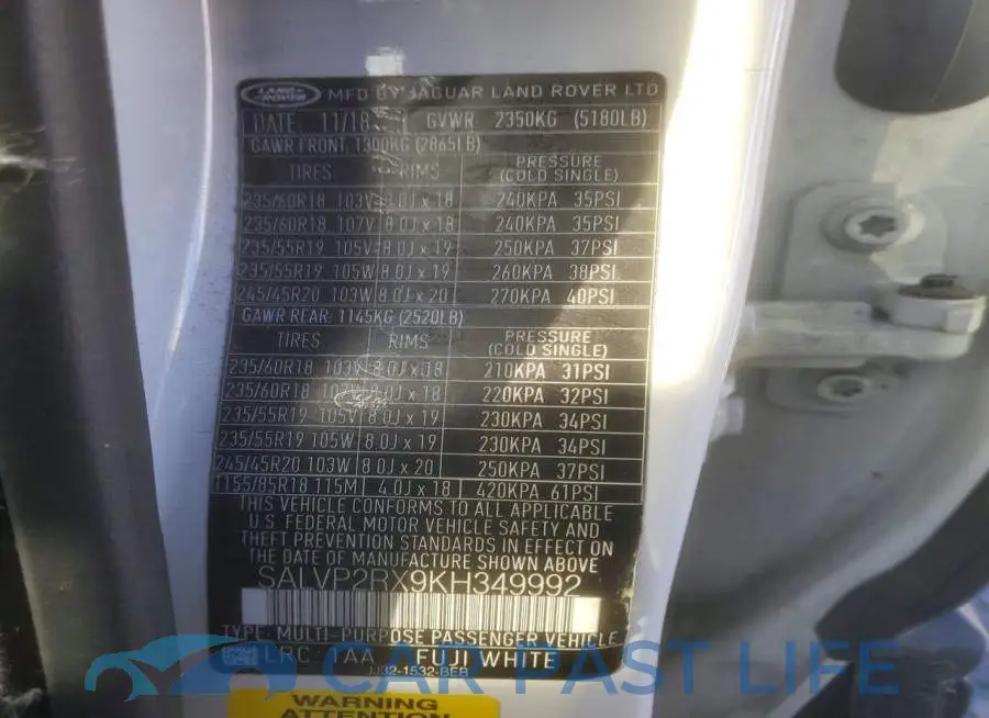 SALVP2RX9KH349992# 12