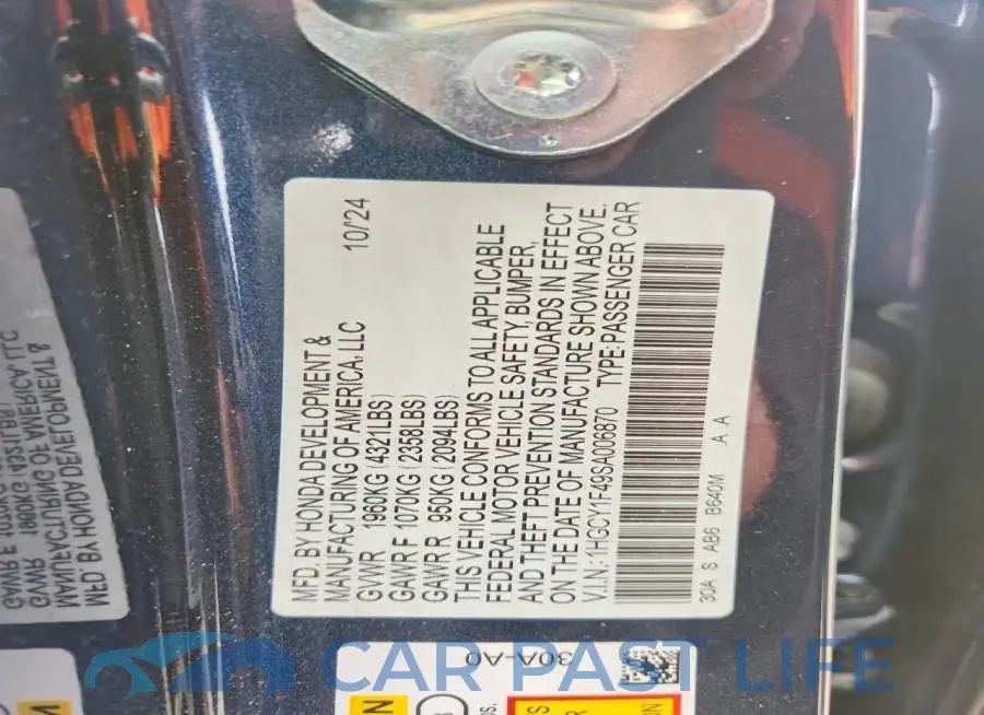 1HGCY1F49SA006870# 13